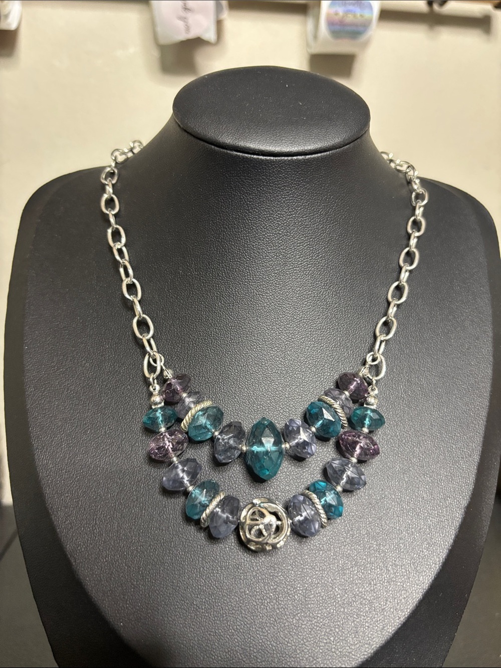 Napier Silver Chain Necklace with Teal and Purple Faceted Beads